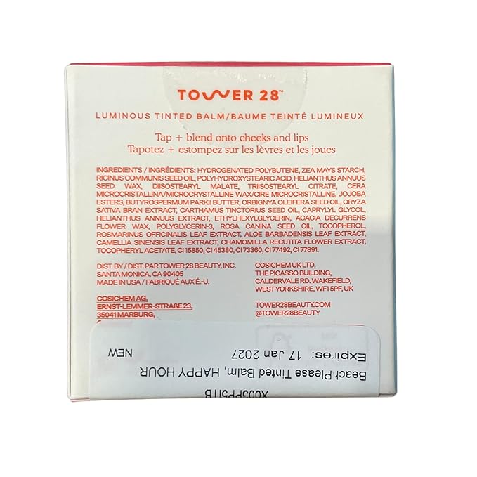 Tower 28 Beauty BeachPlease Cream Blush for Cheeks and Lips - Multi-Purpose Lip and Cheek Tint in Pink Blush - for Sensitive Skin – Color HAPPY HOUR, Luminous Finish-BrightBean Baby