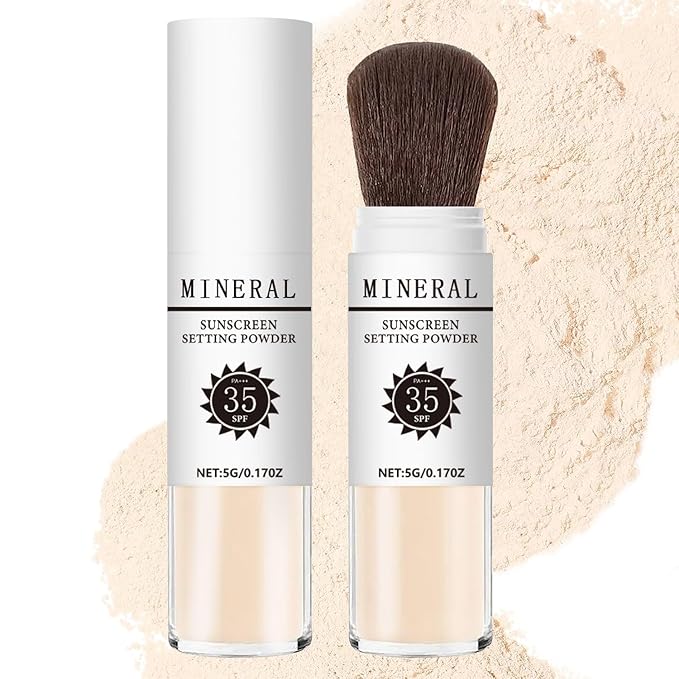 Mineral Sunscreen Setting Powder, SPF 35 Translucent Loose Powder, Mineral Brush Powder, Oil Control Natural Matte Finish, Lasting Lightweight Breathable for All Skin (#02 Fair)-BrightBean Baby