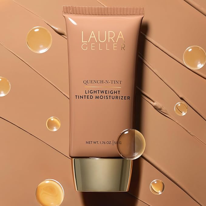 LAURA GELLER NEW YORK Quench-n-Tint Hydrating Foundation - Light/Medium - Sheer to Light Buildable Coverage - Natural Glow Finish - Lightweight Formula with Hyaluronic Acid-BrightBean Baby