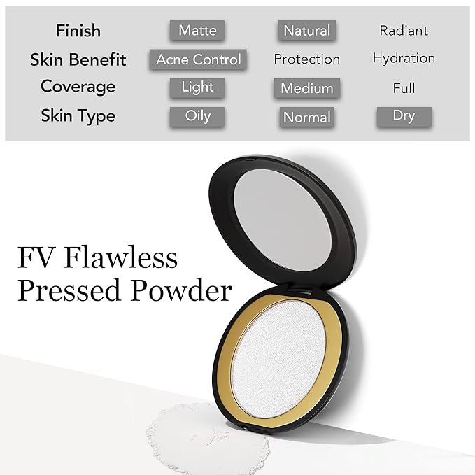 FV Talc-Free Medium Coverage Pressed Powder, Long-Lasting, Oil Control Matte Finish, Translucent Foundation Powder for Light, Medium & Tan Skin Tones, 0.28 Oz, Translucent-BrightBean Baby