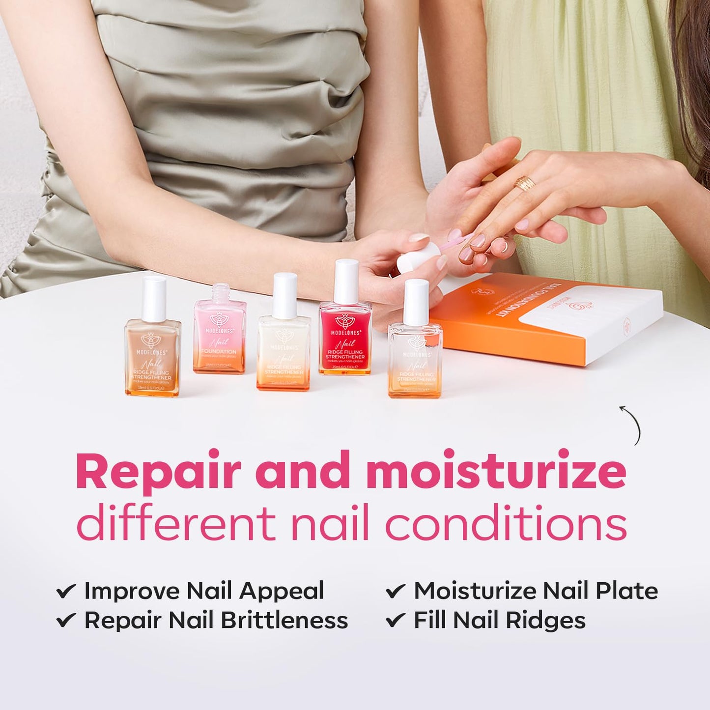 modelones Nail Strengthener Jelly Pink Nail Polish Repair 8-in-One Nail Ridge Filler Nail Strengthener and Growth for Damaged Nails 15ml-BrightBean Baby