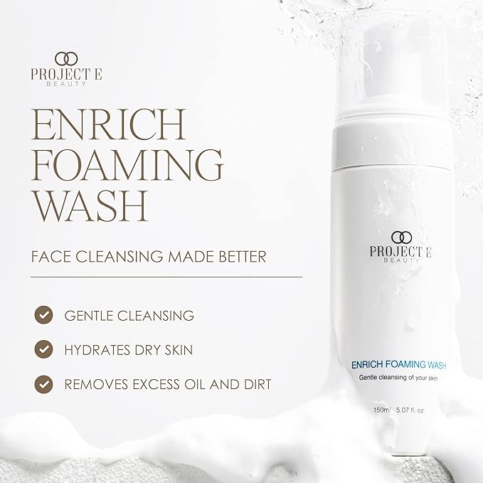 Project E Beauty Enrich Foaming Wash Gentle Cleansing | Moisturizing Daily Face Cleanser | Removes Dirt & Excess Oil | Brightens Skin | Hydrating Formulation | Clear & Smooth Skin | 150ml-BrightBean Baby