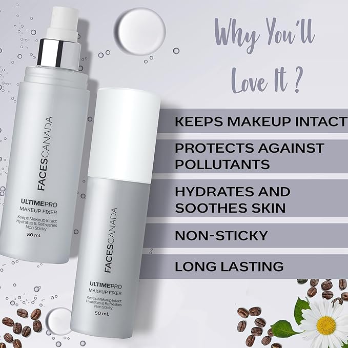 Faces Canada UltimePro Makeup Fixer Spray | Keeps Makeup Intact & Long-Lasting | Hydrating, Non-Sticky Mist for Fresh Finish | Lightweight & Refreshing | 1.69 Fl Oz (50ml)-BrightBean Baby