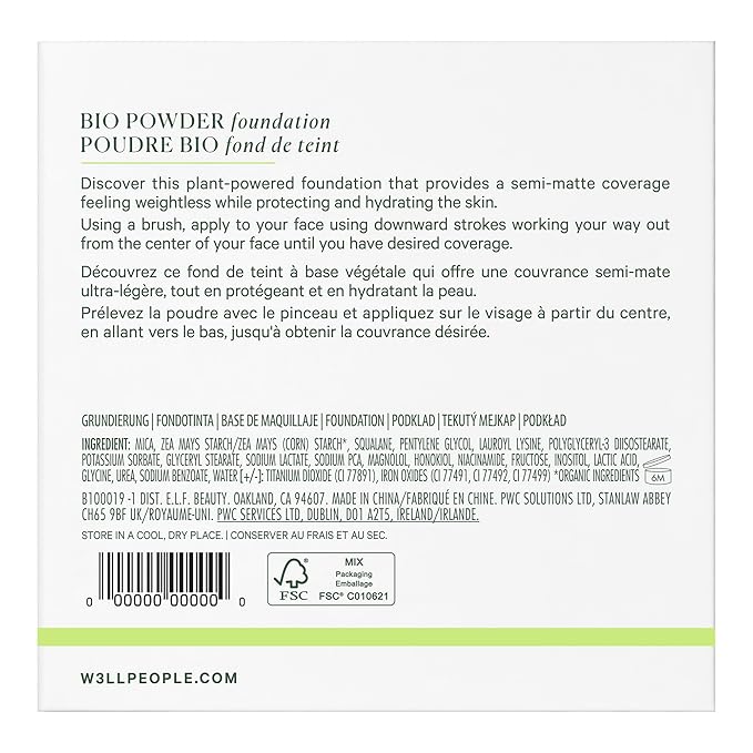 Well People Bio Powder Foundation, Lightweight & Hydrating Foundation For Perfecting & Smoothing Skin, Semi-Matte Finish, Vegan & Cruelty-free, 1C-BrightBean Baby