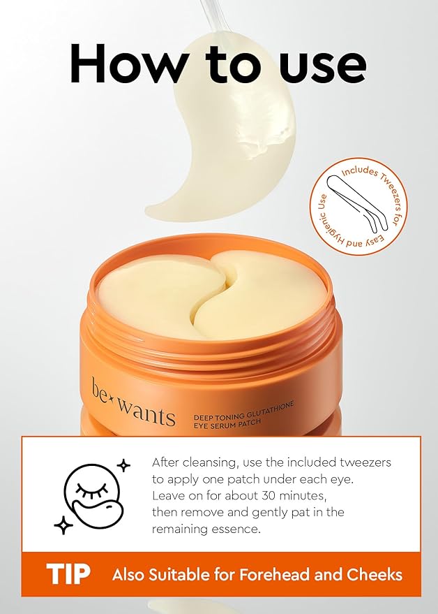 Bewants Hydrogel Eye Patches with Deep Toning Glutathione, 60 Patches, Under Eye Masks for Brightening and Radiance, Caffeine & Niacinamide patches, Korean Skincare-BrightBean Baby