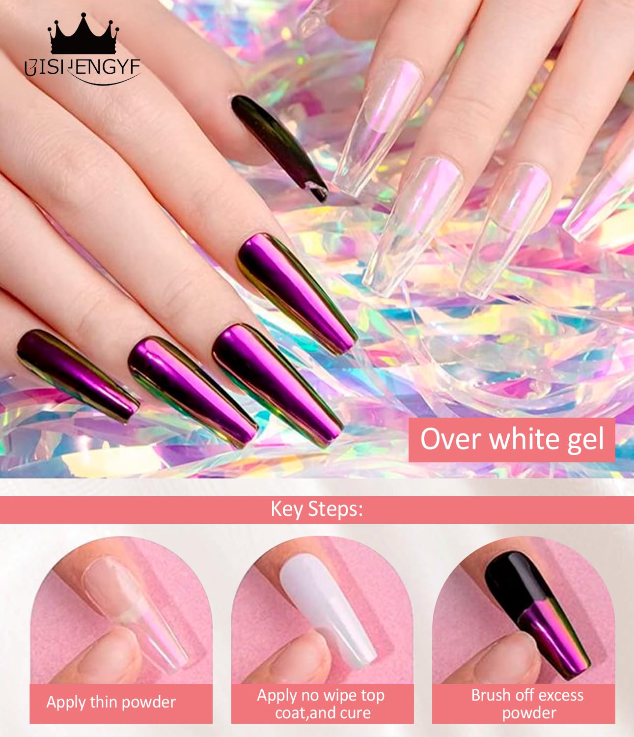 Pearl Chrome Nail Powder - 4pcs Iridescent Aurora Chrome Powder Pearl Mirror Effect Glitter Powder Pearlescent Ice Transparent Mermaid Pigment Dust for Nail Art Diy-BrightBean Baby