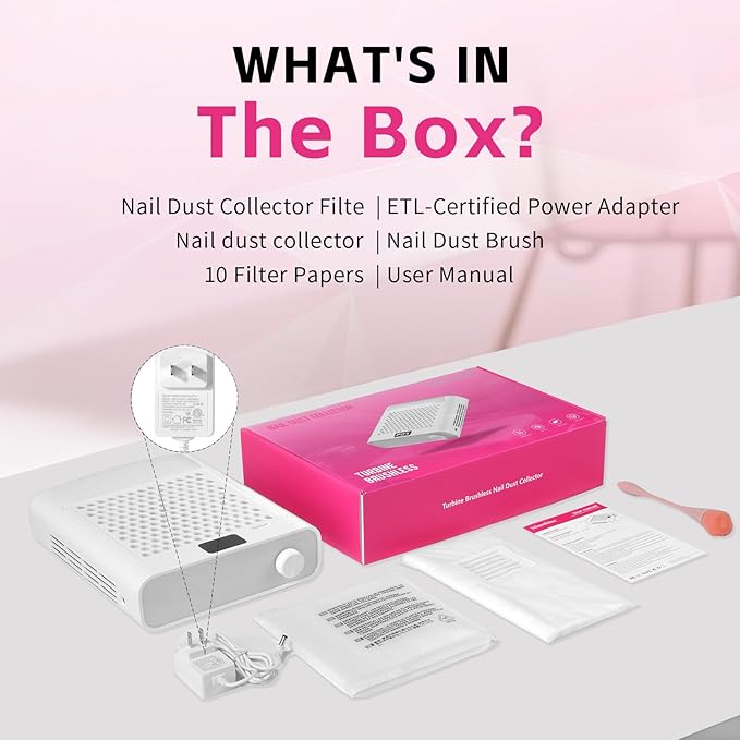 Missshine Dust Collector with Armrest – Professional 5-Speed Low Noise Vacuum Fan for Nail Techs – Powerful Suction with 10 Filter Papers for Salon & Home Use-BrightBean Baby