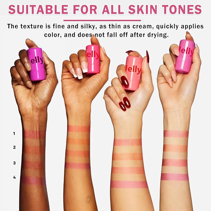 4PCS Cooling Water Jelly Tint Blush Stick for Cheeks,Multi-use Jelly Lip and Cheek Tint Stain,Moisturizing Natural Jelly Blush Stick,Buildable Watercolor Finish - Cruelty Free-BrightBean Baby