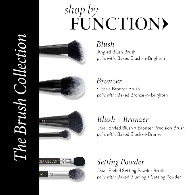 LAURA GELLER Full Face Powder Makeup Brush with Wooden Handle in Midnight Black – Foundation, Setting Powder, Blush, Bronzer, Highlighter and Luminizers – Sheer, Even Application and Blending Makeup-BrightBean Baby
