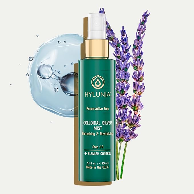 Hylunia Colloidal Silver Mist Toner 5.1 fl. oz. β Hydrating Versatile Toner for Acne-Prone Inflamed Skin | Infused with Colloidal Silver & Lavender for Glowing Skin Cuts & Burns, Body-Refresher