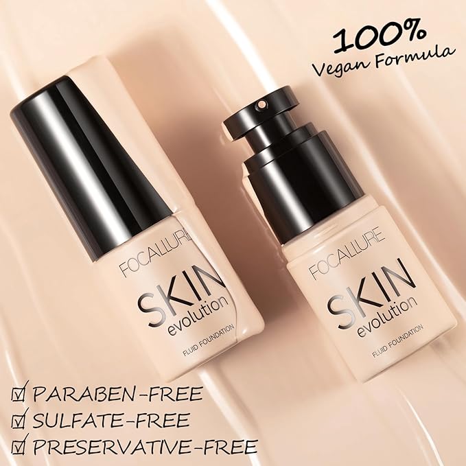 FOCALLURE 2 Pcs Liquid Foundation, Skin Evolution Foundation + Concealer, Full Coverage Foundation Makeup, Durable, Waterproof, Oil-Control, Hides Wrinkles & Lines, Alabaster-BrightBean Baby