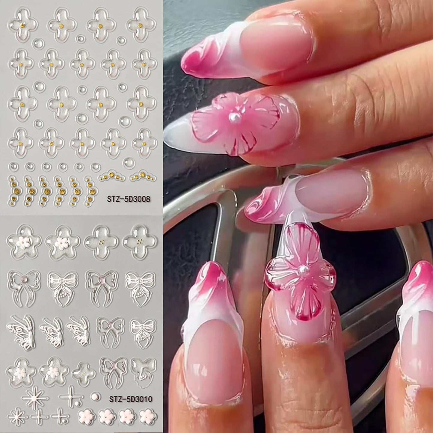 6 Sheets Flower Nail Art Stickers 5D Self-Adhesive Nails Sticker Floral Butterfly Nail Art Decals Holographic Decal Decoration for Women Golden Bow Manicure Stickers DIY Nail Sticker Supplies-BrightBean Baby