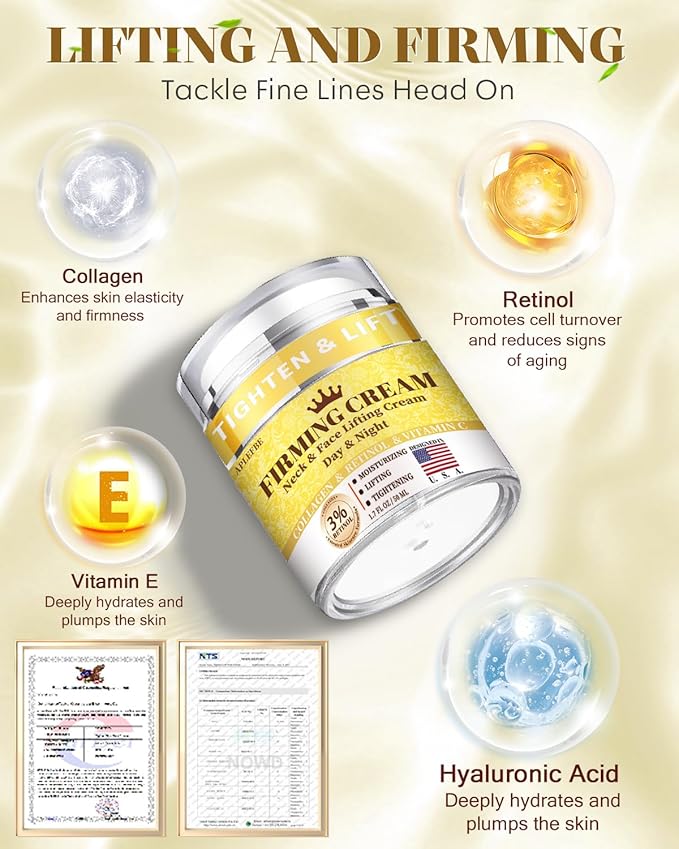 3% Retinol Cream Face Moisturizer, Anti Aging Neck Firming Cream with Collagen, Day & Night Face Cream with Hyaluronic Acid, Lifting & Tightening Wrinkle for Women & Men (1.51 Fl Oz (Pack of 1))-BrightBean Baby