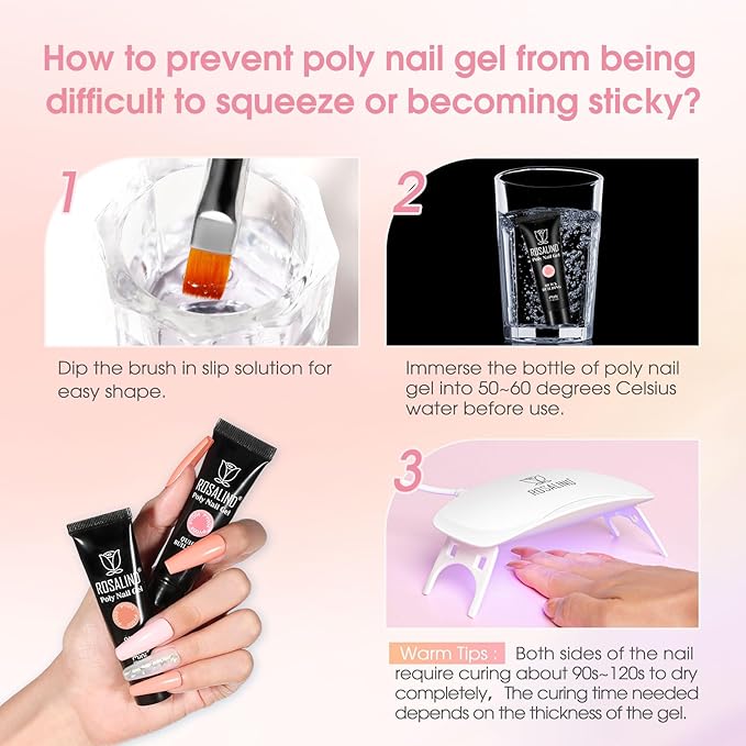 ROSALIND Poly Nail Gel Kit -14 Colors +72 Nail Art Accessories kit Nude Pink Poly Nails Gel Kit Starter Kit with Mini UV Lamp Slip Solution Basic Poly Nail Art Tools for Beginners with Everything-BrightBean Baby