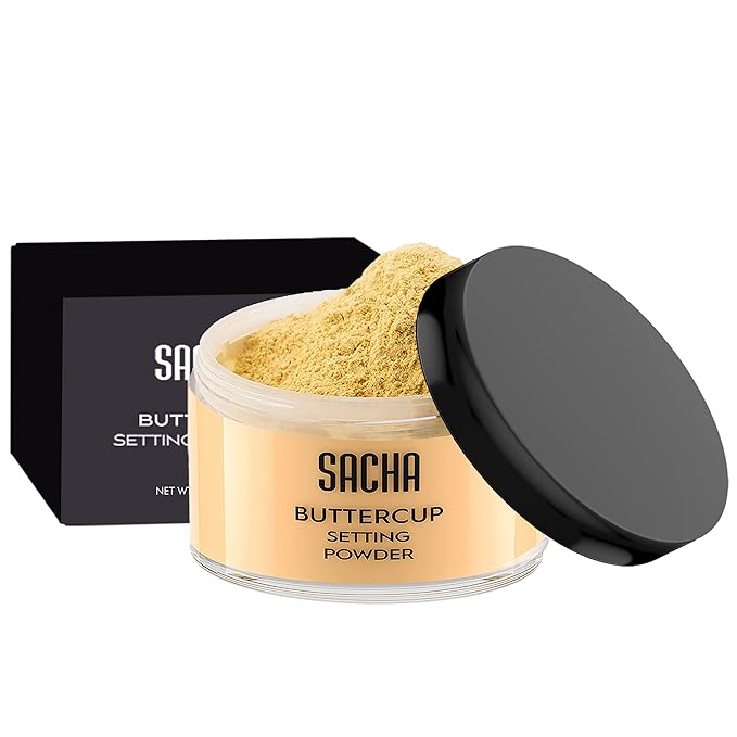 Sacha BUTTERCUP Setting Powder Makeup 1.75 Oz. Translucent Setting Powder for Oily Skin Finishing Powder Loose Powder Makeup Blurring Powder Blurs Fine Lines and Pores For Medium to Dark Skin Tones-BrightBean Baby