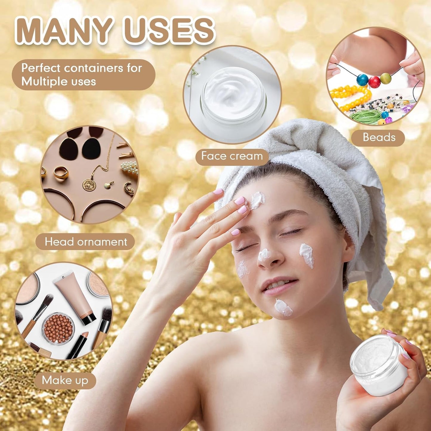 SATINIOR 100 Pcs Plastic Jars with Lids Small Containers Lids Wide Mouth Small Plastic Containers for Lotion Cream Rhinestones Body Butters Travel Storage(8 oz,Gold)-BrightBean Baby