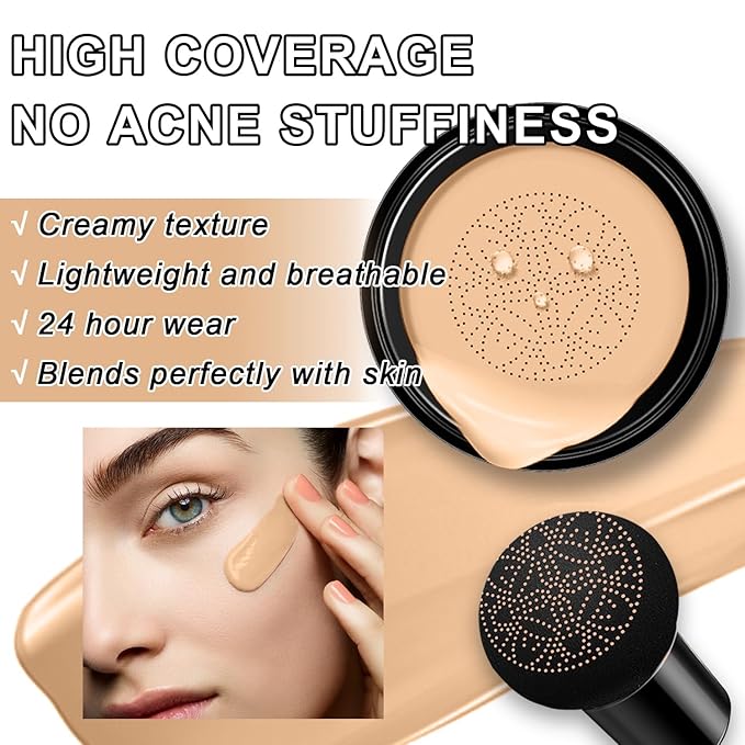 Mushroom Head Air Cushion CC Cream Foundation BB Cream Foundation Makeup Moisturizing CC Cream Liquid Foundation,Concealer Lasting Makeup Foundation Even Skin Tone Makeup Base Primer (#04 Nude)-BrightBean Baby