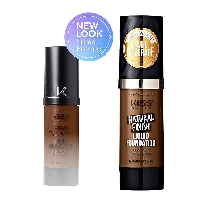Kiss New York Professional Liquid Foundation - Lightweight and Hydrating Formula, Natural Finish, Control Shine, Cover Pores, Medium to Full Coverage, Green Tea Extract (Chestnut)-BrightBean Baby