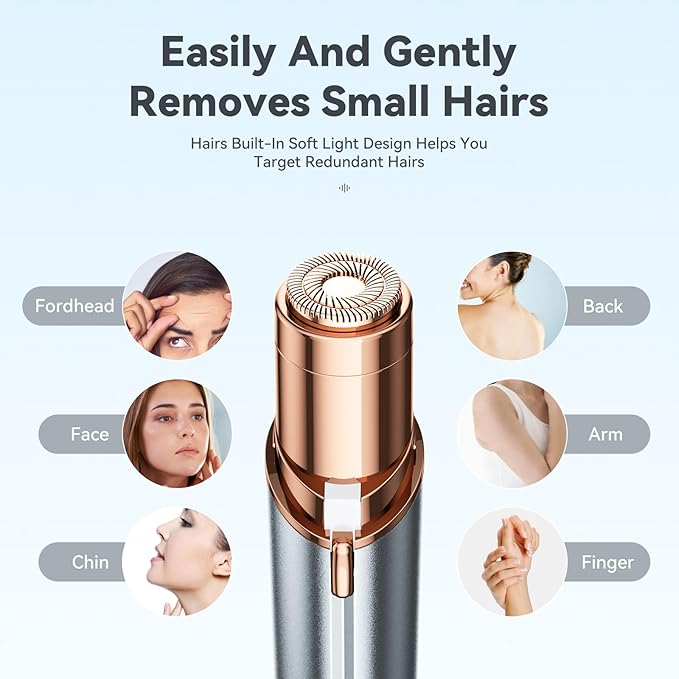 Facial Hair Remover for Women Ladies Upper Lip Hair Removal Electric Face Shaver with Rechargeable Battery Brush (White with 1 Replacment Head)