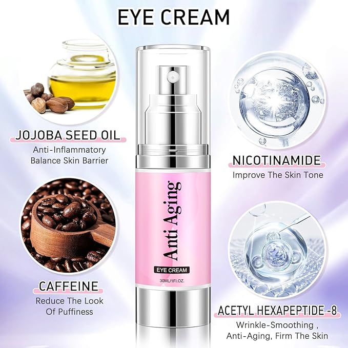 5% Caffeine Eye Cream Eye Serum Kit for Dark Circles Under Eye Treatment For Puffiness Bags And Wrinkles Eye Cream Anti Aging Eye Serum & Eye Roller 2 Fl Oz-BrightBean Baby