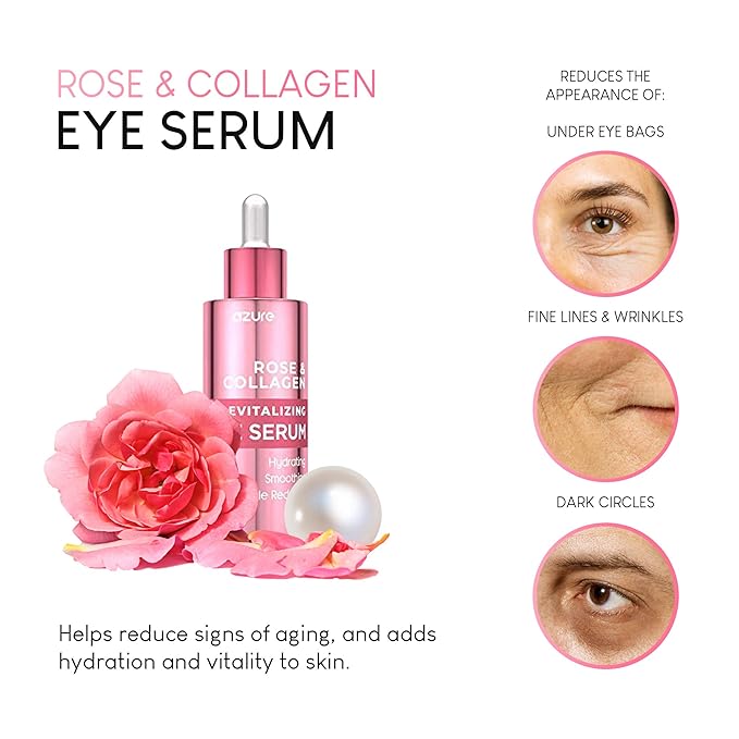 AZURE Rose & Collagen Revitalizing Eye Serum - Hydrating & Smoothing | Reduces Wrinkles, Fine Lines & Under Eye Bags | Minimize Signs of Aging | Made in Korea - 60mL-BrightBean Baby