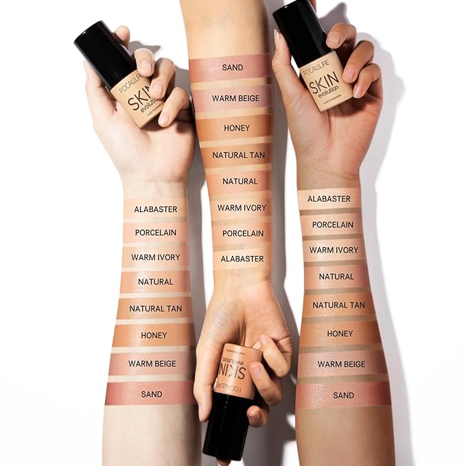 FOCALLURE 2 Pcs Liquid Foundation, Skin Evolution Foundation + Concealer, Full Coverage Foundation Makeup, Durable, Waterproof, Oil-Control, Hides Wrinkles & Lines, Natural Tan-BrightBean Baby