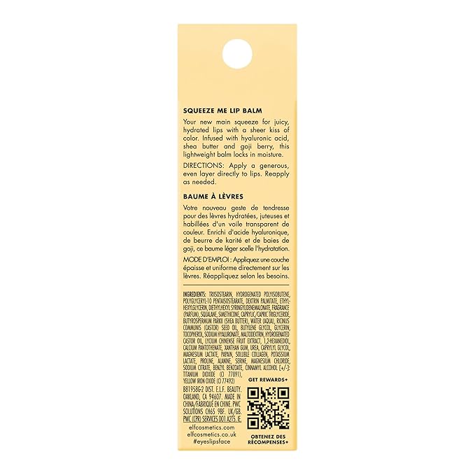 e.l.f. Squeeze Me Lip Balm, Moisturizing Lip Balm For A Sheer Tint Of Color, Infused With Hyaluronic Acid, Vegan & Cruelty-free, Vanilla Frosting-BrightBean Baby