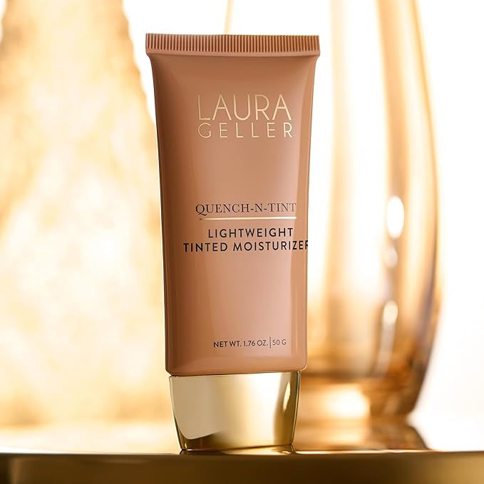 LAURA GELLER NEW YORK Quench-n-Tint Hydrating Foundation - Medium/Deep - Sheer to Light Buildable Coverage - Natural Glow Finish - Lightweight Formula with Hyaluronic Acid-BrightBean Baby