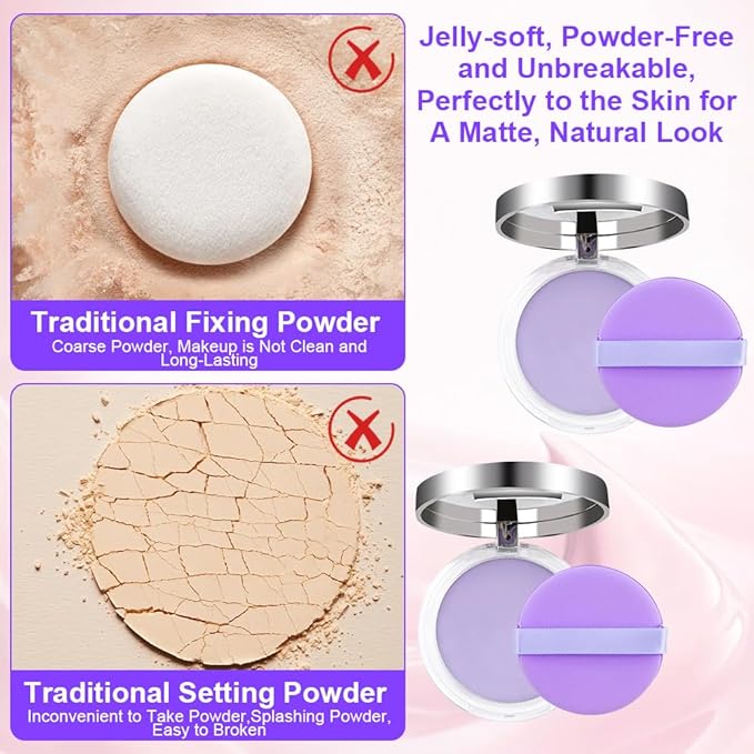 2PCS Oil Control Face Pressed Powder,zxbaers Chillab Lavender Matte Powder,Matte Smooth Setting Powder Makeup, Waterproof Long Lasting Finishing Powder, Flawless Lightweight Face Cosmetics-BrightBean Baby