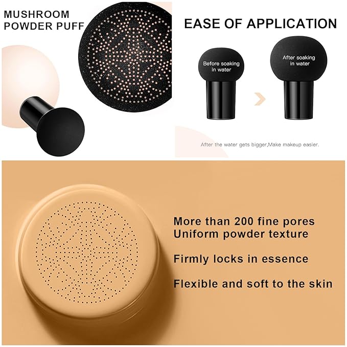 Mushroom Head Air Cushion CC Cream BB Cream Foundation Makeup Moisturizing CC Cream Liquid Foundation, Concealer Lasting Makeup Foundation Even Skin Tone Makeup Base Primer (#05 Wheat)-BrightBean Baby