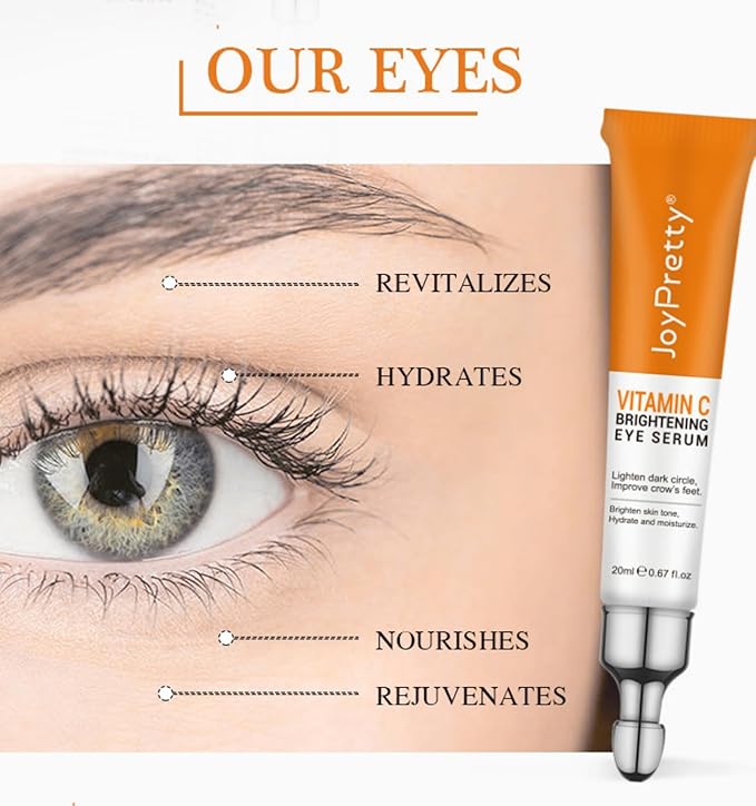 New JoyPretty Vitamin C Brightening Eye Serum,Eye cream,Anti Aging Serum with Vitamin C, Niacinamide and Hyaluronic Acid,Remove for Dark Circles Puffiness Under Eye Bags Fine Line Crow's Feet (3)-BrightBean Baby