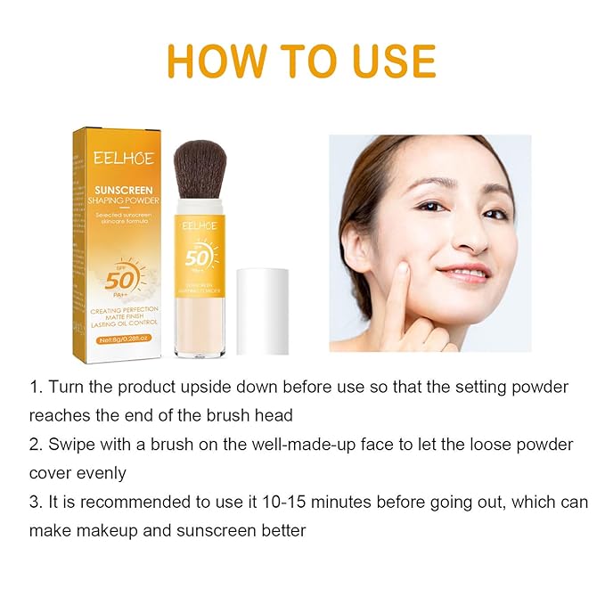 Mineral Sunscreen Setting Powder, Natural Translucent Mineral Brush Powder, SPF 50 PA++, Matte Makeup Setting Powder Long Lasting Oil Control Lightweight Breathable Face Powder for All Skin-BrightBean Baby