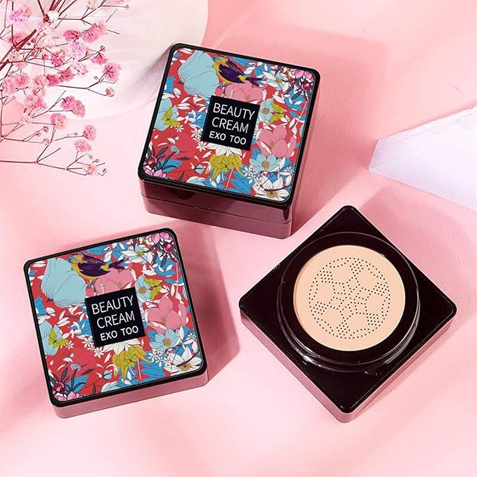 Mushroom Head Air Cushion CC Cream Foundation, Beauty Cream Exo Too BB Cream, Moisturizing, Long Lasting, Matte Concealer, Light Weight, WaterProof Liquid Foundation with 2PCS Mushroom Head-BrightBean Baby