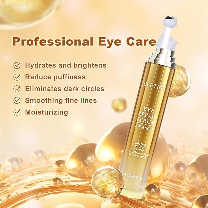 5% Caffeine Eye Serum With Roller For Dark Circles & Puffiness Bags Under Eye Treatment- Caffeine Eye Cream with 360° Massage Ball Roller For Anti Aging Wrinkles Fine Lines - Under eyes treatment-BrightBean Baby