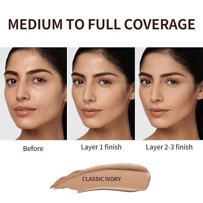 FV Full Coverage Liquid Foundation, Lightweight & Concealing, Long Lasting Matte Foundation Makeup with Flawless Finish, Oil Control Waterproof Foundation for Oily Skin (Classic Ivory Matte)-BrightBean Baby