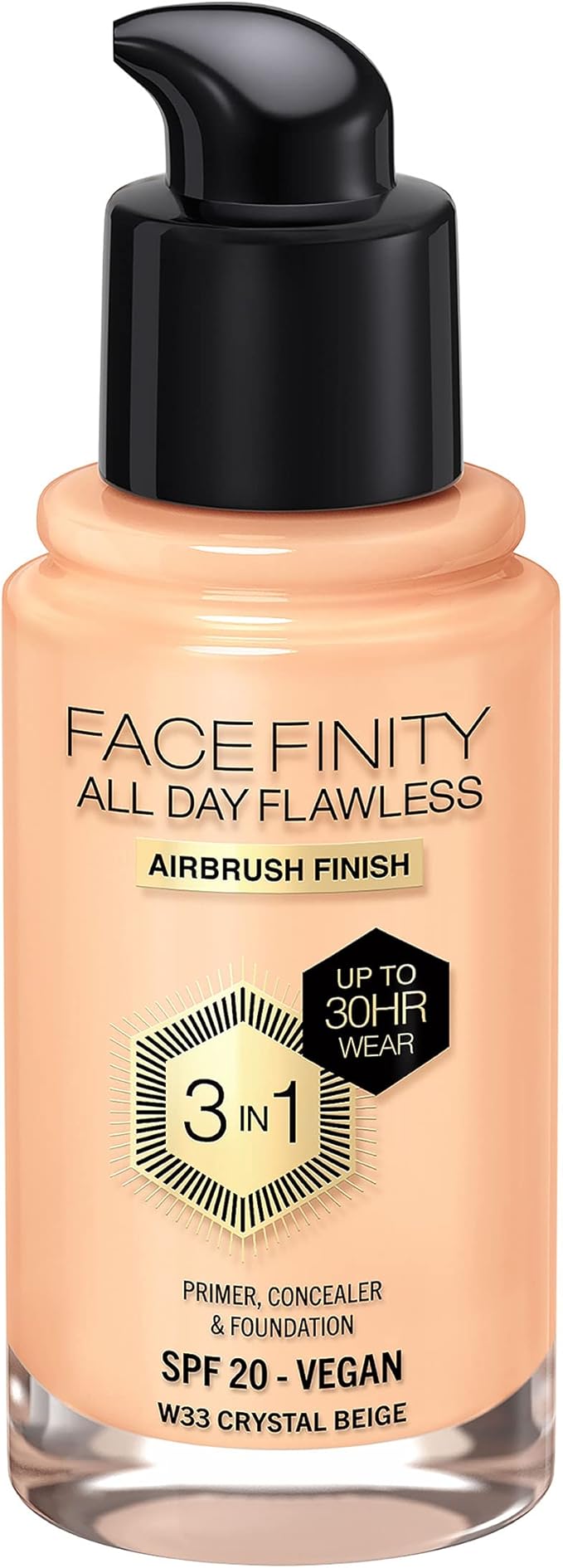 Max Factor Facefinity All Day Flawless 3 In 1 Foundation SPF 20, No. 33 Crystal Beige-BrightBean Baby