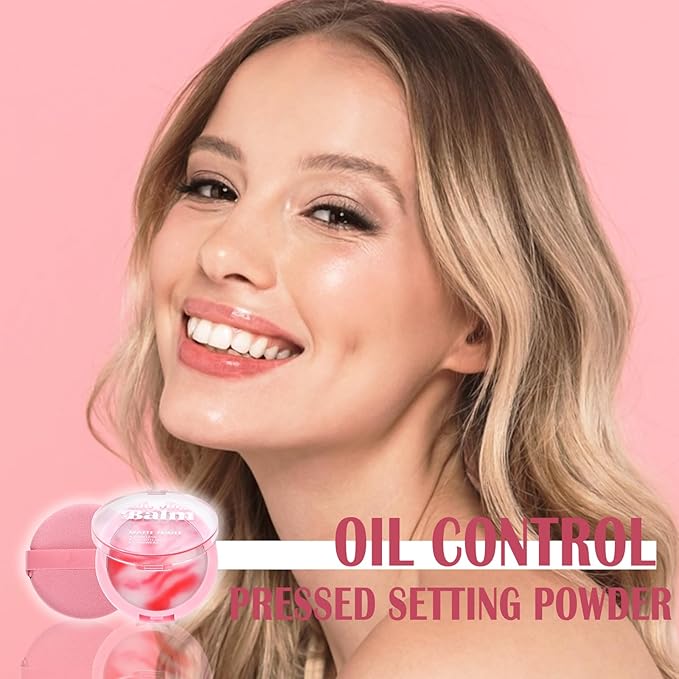 Oil Control Pressed Setting Powder, Matte Soft Jelly Texture Powder-free Face Powder, Long-Lasting Waterproof Pressed Powder Makeup, Flawless Lightweight Face Cosmetics - Pink-BrightBean Baby