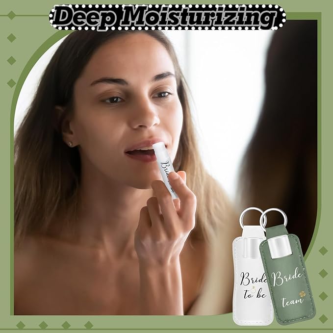 24 Pack Bachelorette Party Favor Lip Balm Set Team Bride Lip balm with Lipstick Holder Keychain Bride to be Lip balm Bridal Shower Proposal Gifts for Wedding Party Favors(White, Sage Green)-BrightBean Baby