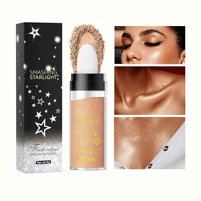 Fairy Highlight Puff Stick Highlight Patting Powder - Multi-Functional Shimmer Powder for Illuminating and Brightening Your Face and Body (#03 Gold Brown)-BrightBean Baby