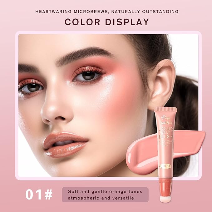 Liquid Blush Beauty Wand Matte Cream Blush Stick with Soft Cushion Applicator For Natural Cheek Tint Blendable Lightweight Long Lasting Dewy Finish makeup blush for Face(01 Nude Orange)-BrightBean Baby