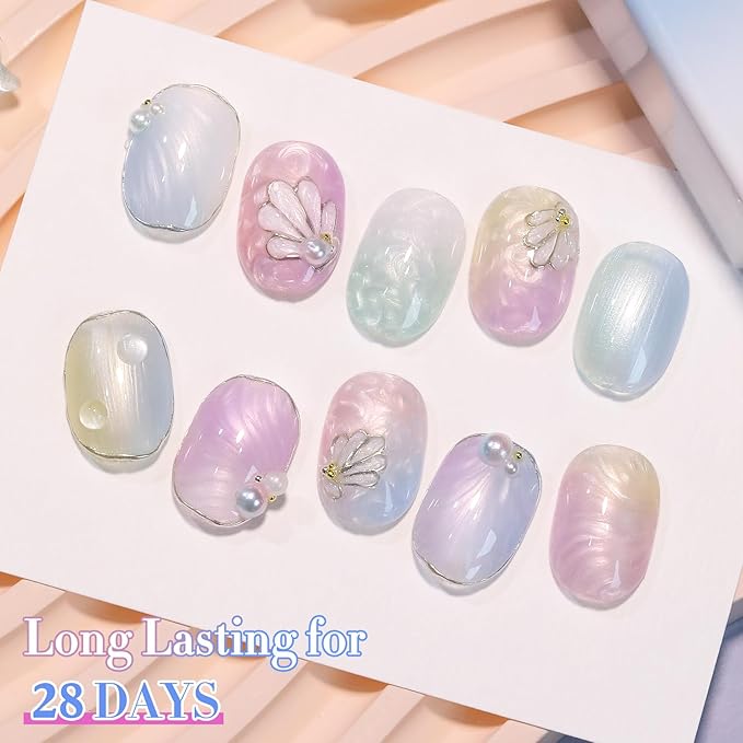 Double Rhythm 6 Pcs 15 ML Gel Polish Set Same Color Same Bottle Soak Off Gel Polish Kit Nail Art Manicure Salon DIY at Home for Women (Pearl Pink White Green Blue Purple-T6-21)-BrightBean Baby