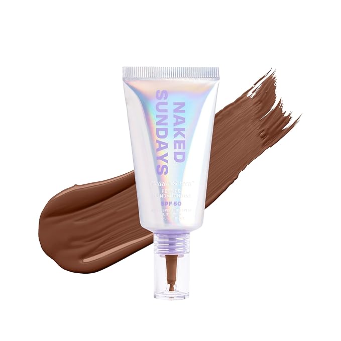 Naked Sundays BeautyScreen™ SPF 50 Mineral Peptide Foundation Tint – 2-in-1 Skin Tint & Mineral Sunscreen | Radiant, Buildable Coverage, Acne-Safe, Infused with Peptides (10 Deep Neutral, 1.01 oz)-BrightBean Baby