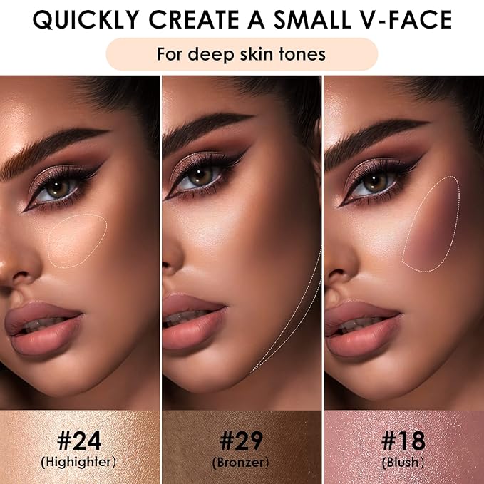 FOCALLURE 3 Pcs Cream Contour Sticks,Shades with Highlighter & Bronzer & Blush,Non-greasy Long-wear Face Contouring Pen,Easy to Sculpt the Face and Create a Lightweight Finishing Makeup,DEEP-BrightBean Baby