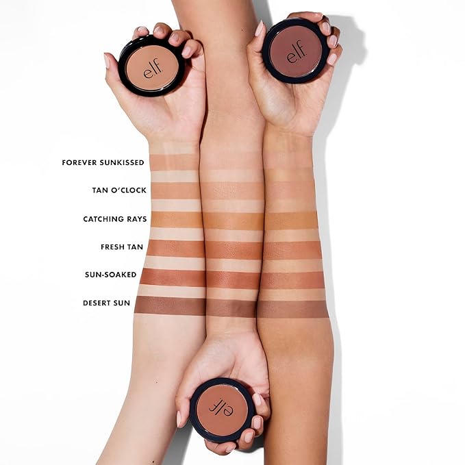 e.l.f. Primer-Infused Bronzer, Long-Lasting, Lightweight & Buildable Powder Bronzer, Delivers A Matte Finish, Vegan & Cruelty-Free, Tan O' Clock-BrightBean Baby