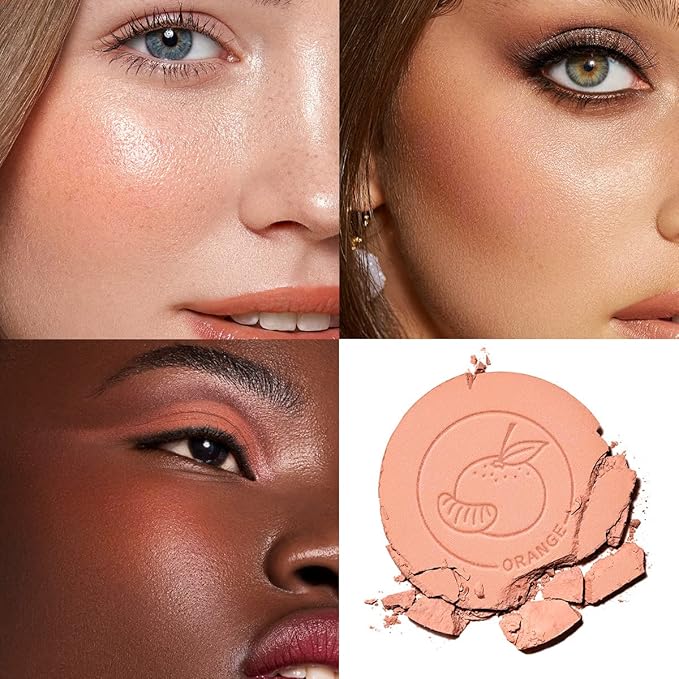 Face Blush, Powder Blush Makeup, Longlasting Highly Pigmented Face makeup, Smooth, Vegan & Cruelty Free, 1 Count, 02 ORANGE-BrightBean Baby