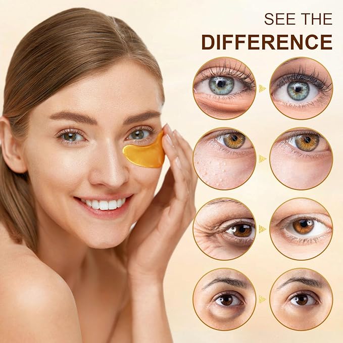 10Pairs 20Pcs 24K Gold Under Eye Patches, Collagen Eye Masks for Dark Circles and Puffiness, Reduce Wrinkles and Puffy Eyes, Refresh Your Skin, Women Skincare Eye Treatment Products-BrightBean Baby