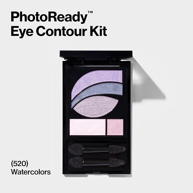 REVLON PhotoReady Eye Contour Kit, Eyeshadow Palette with 5 Wet/Dry Shades & Double-Ended Brush Applicator, Watercolors (520), 0.1oz