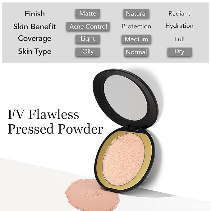 FV Matte Finish Pressed Powder, Long-Lasting, Lightweight, Oil-Control, Medium Coverage Baking Setting Powder for All Skin Types, 0.28 Oz, Classic Ivory-BrightBean Baby