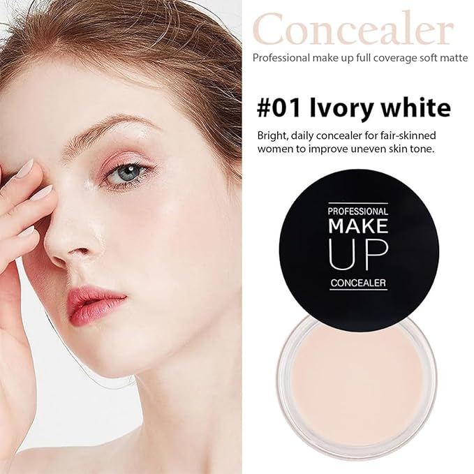 7 Color Solid Concealer Full Coverage Correcting Cream Concealer Waterproof Long-lasting Under Eye Concealer for Dark Circles Color Corrector Pro Concealer (Color 01)-BrightBean Baby