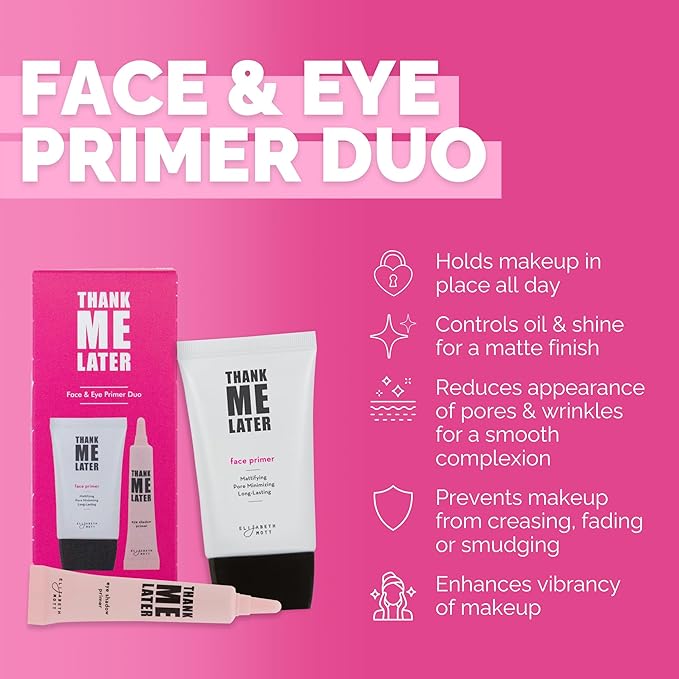 Elizabeth Mott Thank Me Later Face & Eye Primer – Long-Lasting Matte Makeup Base, Pore Minimizer, Oil & Shine Control, Wrinkle Blurring, Crease Prevention, Smooth Finish for All-Day Wear – 10g & 30g-BrightBean Baby